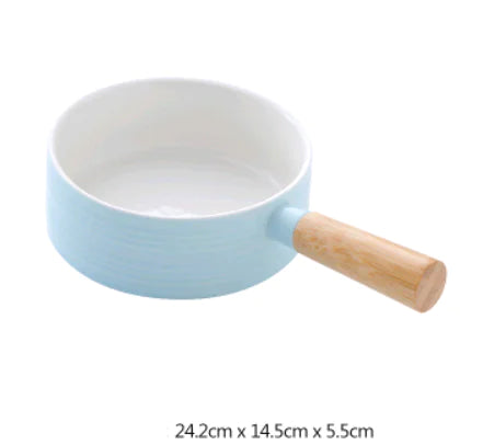 Ceramic Noodle Pot with Wooden Handle and Salad Bowl