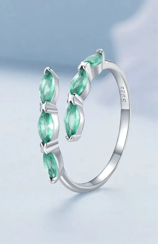 Sterling Silver Light Green Open Ring
