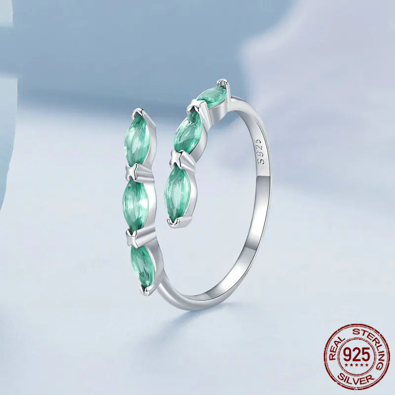 Sterling Silver Light Green Open Ring