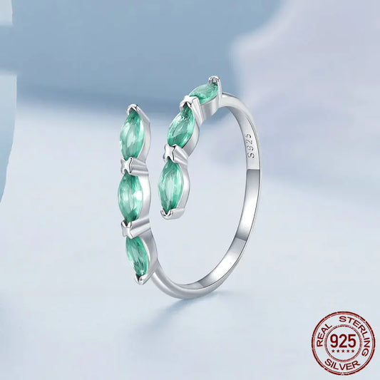 Sterling Silver Light Green Open Ring