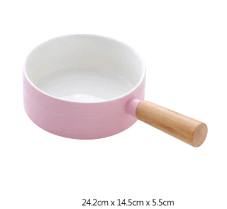 Ceramic Noodle Pot with Wooden Handle and Salad Bowl