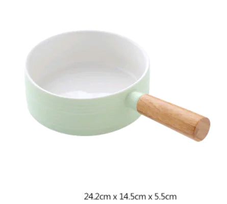 Ceramic Noodle Pot with Wooden Handle and Salad Bowl