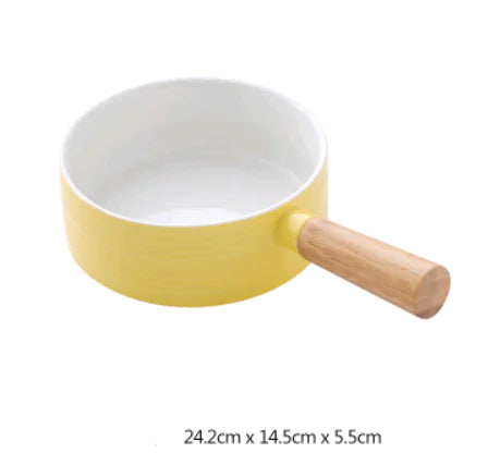 Ceramic Noodle Pot with Wooden Handle and Salad Bowl