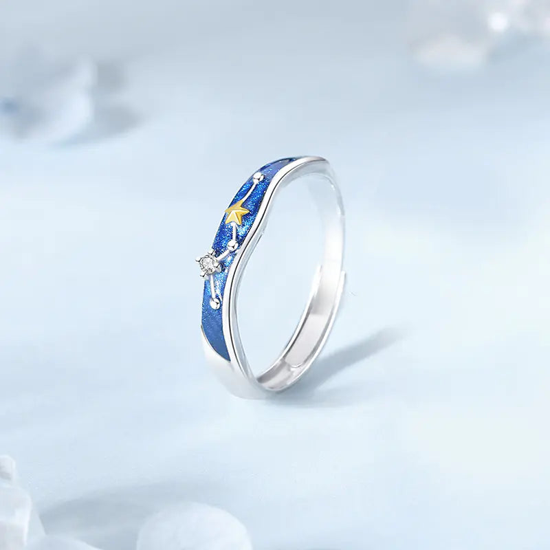 Starry Butterfly Lovers Couple Ring in Pure Silver